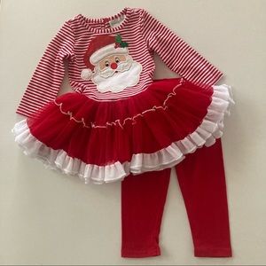 Baby Girl 18 Months Santa Holiday Christmas Outfit Tutu Top Set Red